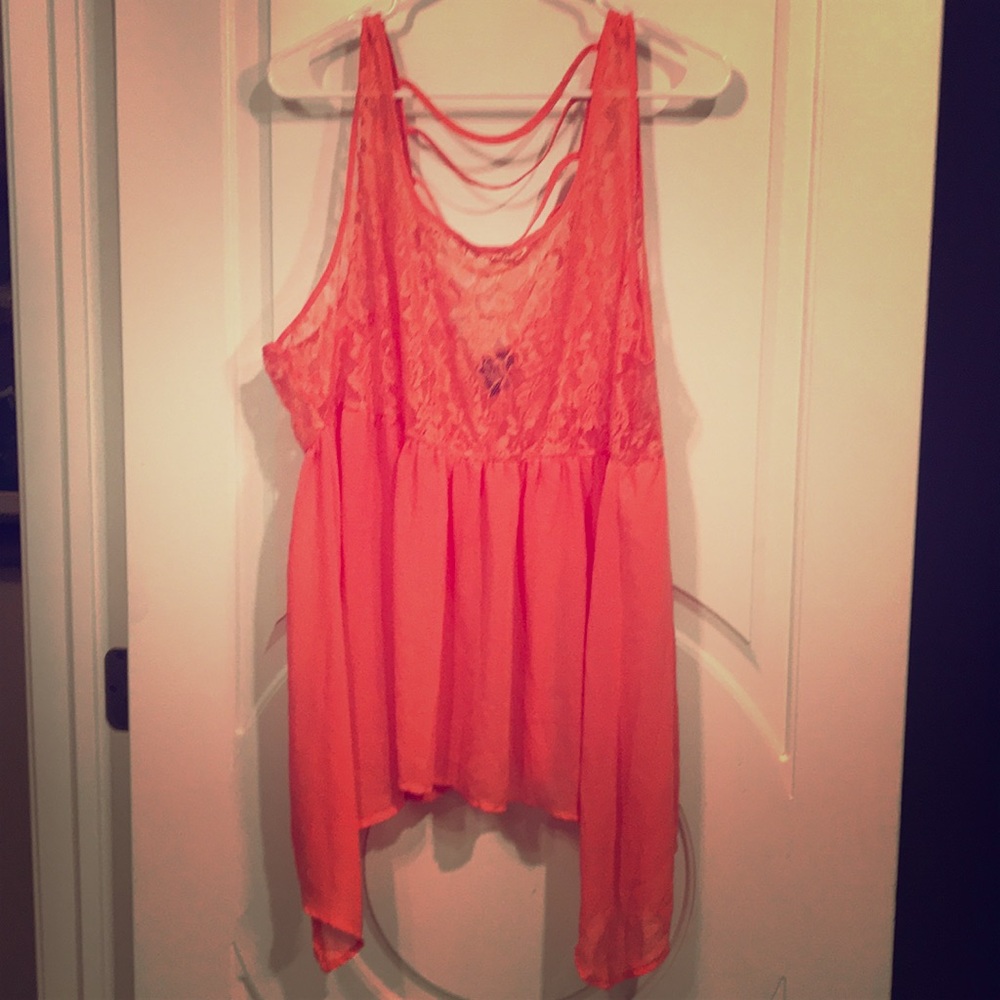 Peach coral lace strap back torrid tank top size 3